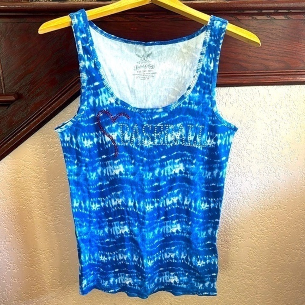 Faded Glory Women’s XXL Size 20 Blue & White Tie Dye Baseball Mom Glam Tank Top